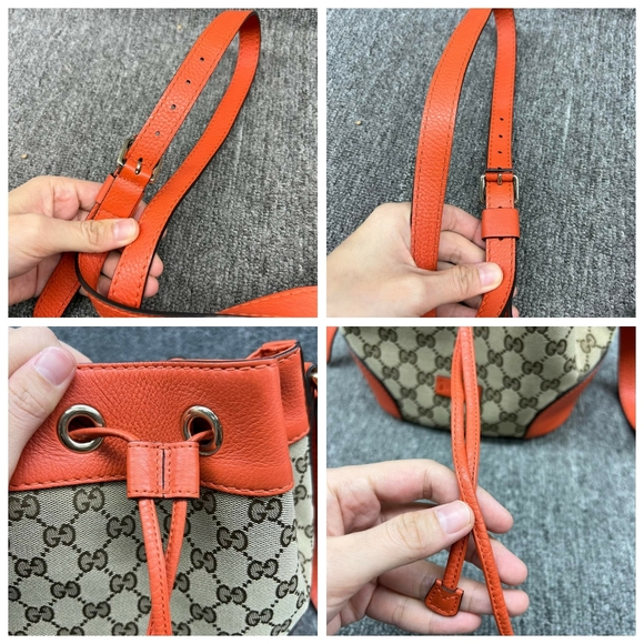 100% Authentic Gucci Brown GG Canvas Drawstring Bucket Shoulder Bag - Picture 7 of 15